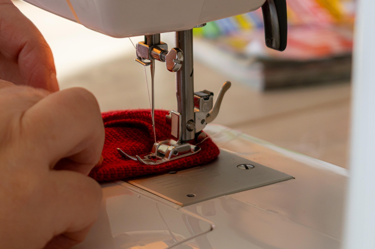 A tidy sewing bench with tools within reach